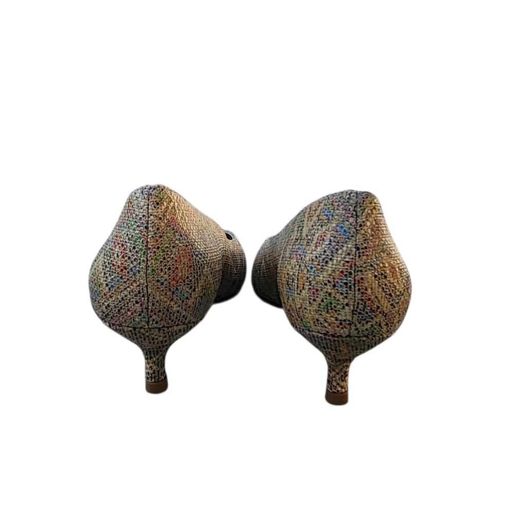 Stuart Weitzman Multicolor Geometric Woven Texture Kitten Heels 7.5 - Picture 3 of 10